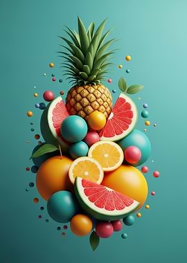Vibrant Fruit Arrangement with Spheres