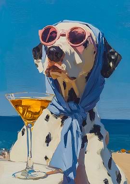 Dalmatian Dog with Martini and Sunglasses