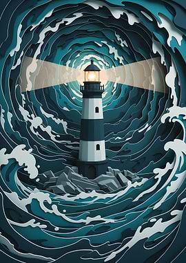 Lighthouse in a Storm Papercut