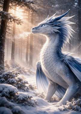 Winter Dragon in Snowy Forest
