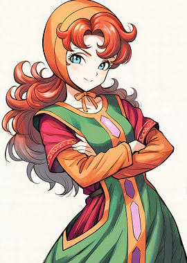 Anime Girl with Red Hair and Blue Eyes