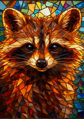 Stained Glass Raccoon Portrait