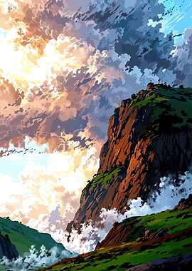 Dramatic Mountain Landscape with Clouds