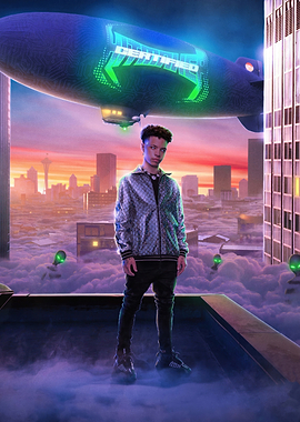 Rapper Lil Mosey in a Futuristic Cityscape