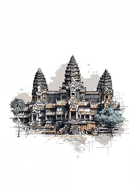 Angkor Wat Temple Sketch