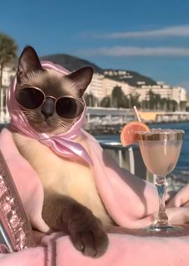 Siamese Cat in Sunglasses on Vacation