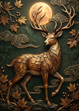 Golden Deer Under a Full Moon