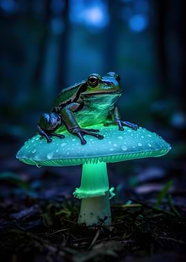 Frog on Glowing Mushroom