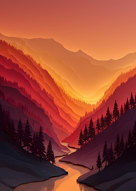 Sunset Over Mountain Valley River