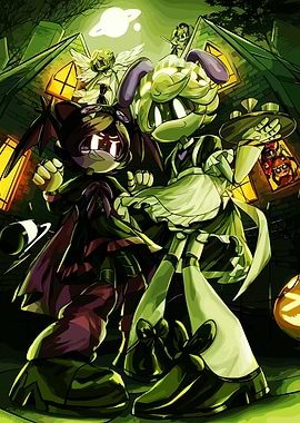 Halloween Robot Characters in Haunted House