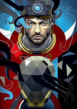 Sci-fi character with futuristic helmet