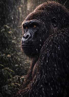 Gorilla in the rain