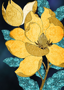 Golden Magnolia with Teal Leaves