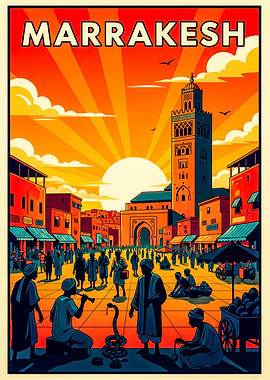 Marrakesh Vintage Travel Poster