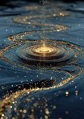 Golden Particles Swirling in Dark Water