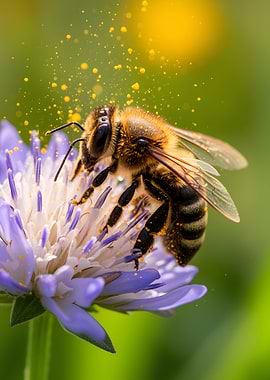Bee collecting pollen on a flower