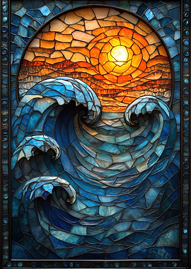 Stained Glass Sunset Waves