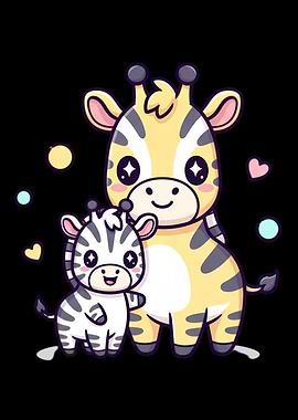 Cute Giraffe and Zebra Friends