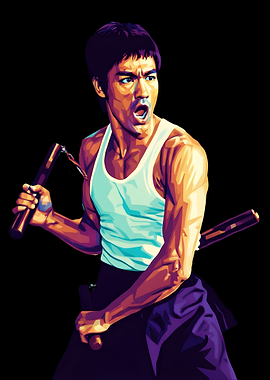 Bruce Lee with Nunchucks