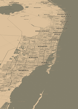 Vintage Map of South Florida