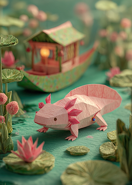 Origami Axolotl and Boat