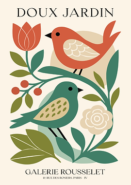 Doux Jardin Birds and Flowers Poster