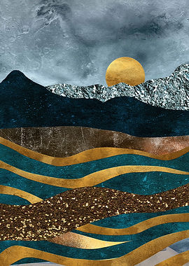 Abstract Landscape with Golden Sun