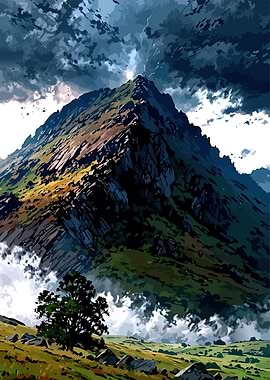 Stormy Mountain Peak with Lightning