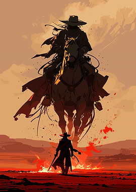Cowboy duel in a fiery landscape