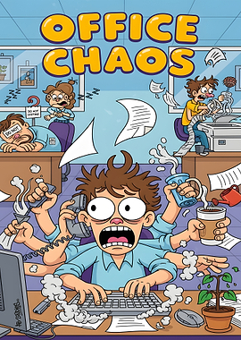 Office Chaos Cartoon