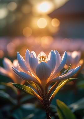 Close-up of a white lotus flower at sunset