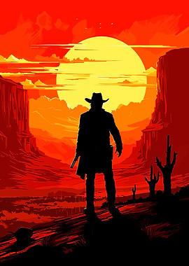 Cowboy Silhouette at Sunset