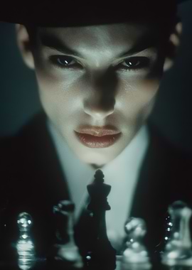 Woman in Hat Playing Chess