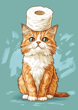 Cat Wearing Toilet Paper Hat