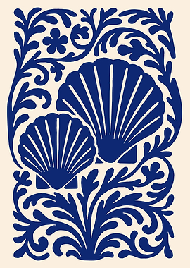 Blue Seashells and Floral Design