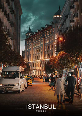 Istanbul street at dusk