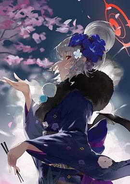 Girl in Kimono with Flowers