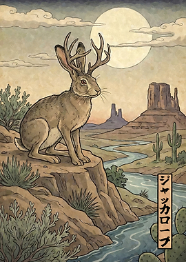 Jackalope Cryptid Ukiyo-e