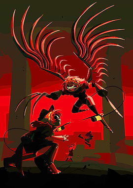 Robotic battle in a red-hued world