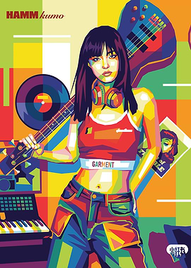 Pop Art Woman with Musical Instruments