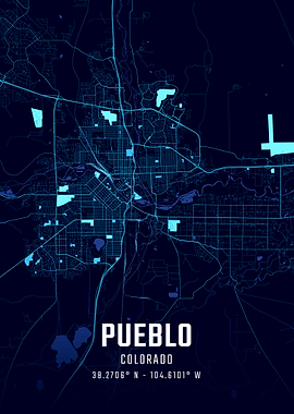 Pueblo Colorado Midnight City Map