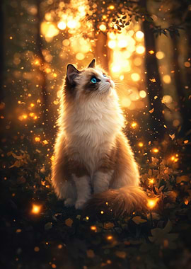 Fluffy Cat in Golden Forest