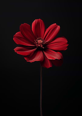 Single Red Flower on Black