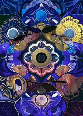 Abstract Blue Floral Mandala Design