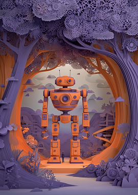 Giant Robot in a Papercraft Forest