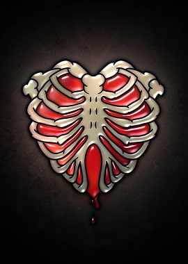 Heart Ribcage with Dripping Blood