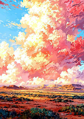 Vibrant Desert Landscape with Dramatic Clouds