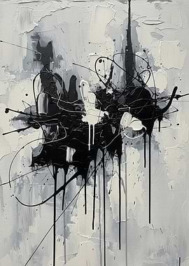 Abstract Black and White Drip Painting
