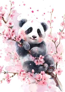 Cute Panda Among Cherry Blossoms