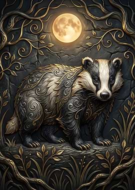 Ornate Badger Under the Moon